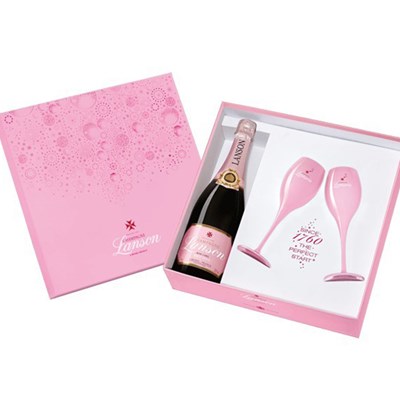 Send Lanson Le Rose  And Branded Pink Flutes Pink Gift Set Online